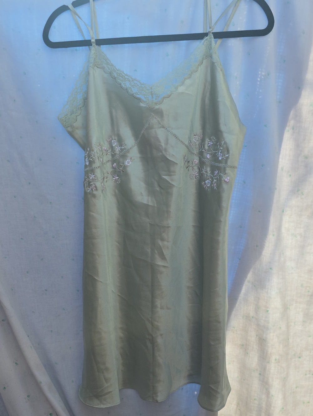 Vintage Morgan Taylor Sage Green Satin Chemise Nightgown